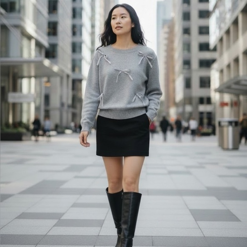Better Be Gray Sweater with Ribbon Details